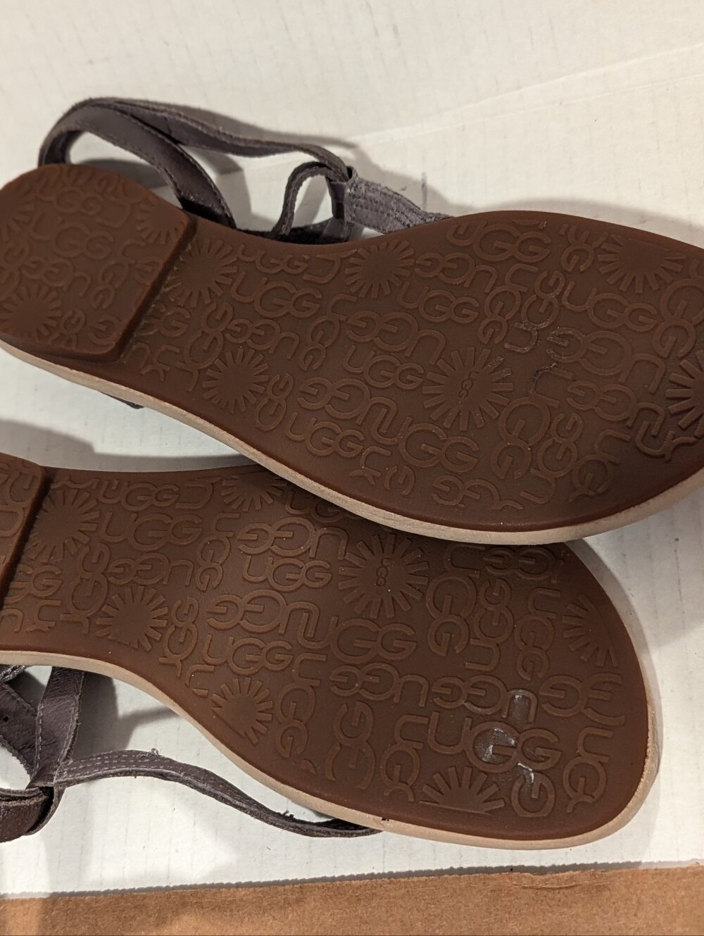 UGG NWOT Kennaria  Charcoal Sandal Gray T Strap Leather  Size 8 Braided Thong - Picture 4 of 9